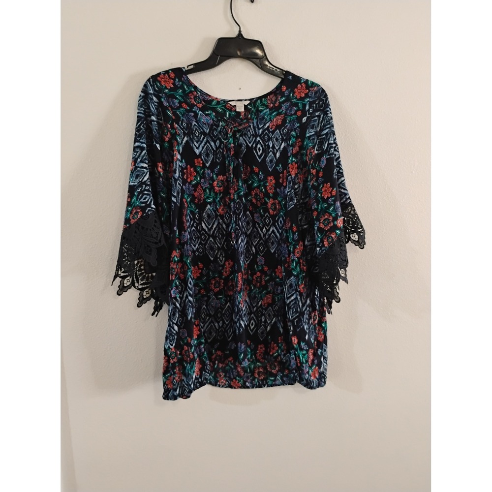 Est. 1946 Womens Plus Size 18/20W Floral Geometric Crochet Lace Bell Sleeve Top